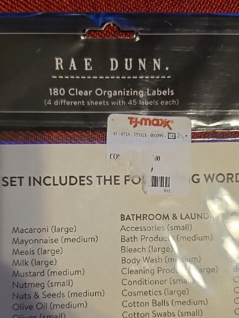 Rae Dunn Clear Organizing Labels with Black Text